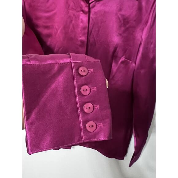 Vintage 90s Pink Silk Long Sleeve Medium Button Up Shirt Blouse Y2K Metallic - Picture 4 of 7